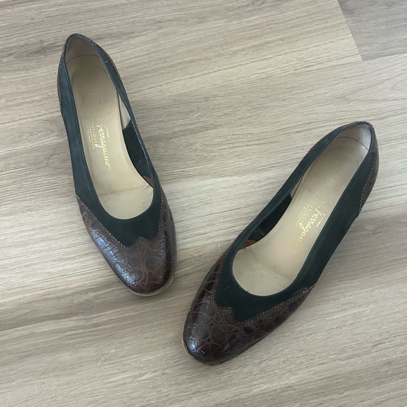 Salvatore Ferragamo two tone exotic print shoes size 7.5 B - Picture 1 of 6